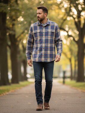 Carhartt Blue Tan Plaid Flannel Shirt XL Regular